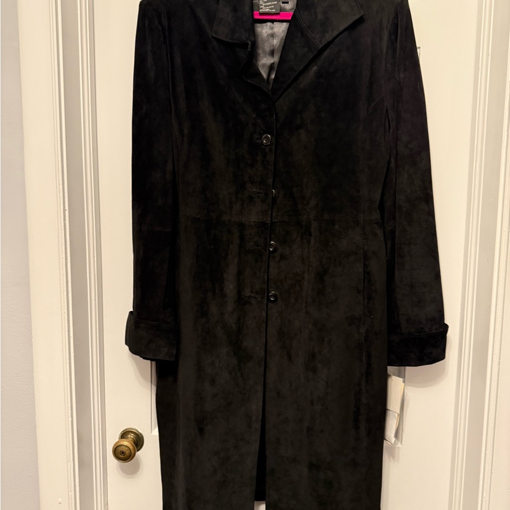 NWT Terry Lewis Black Suede Trench Coat